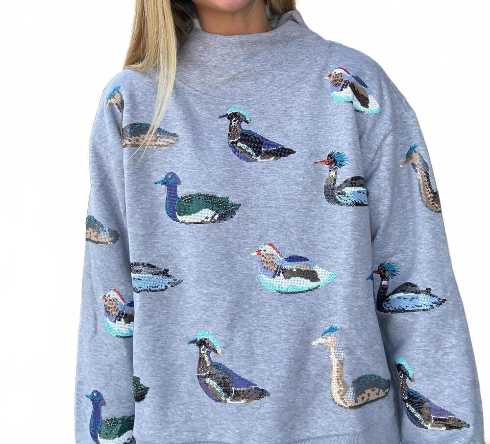 NEW QUEEN OF SPARKLES duck mockneck sweatshirt in dark grey/ multi - Picture 3 of 5